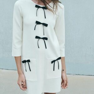 Zara White Dress with Black Bow Details